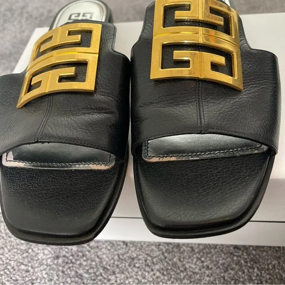 Givenchy 4G Logo Mules, Slides, Sandals in Black Leather & Gold  – EU 38 / US 8 - Picture 5 of 8